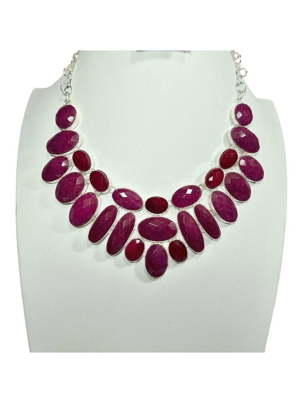 Ruby Two Tone 925 Large Synthetic Gemstone Necklace